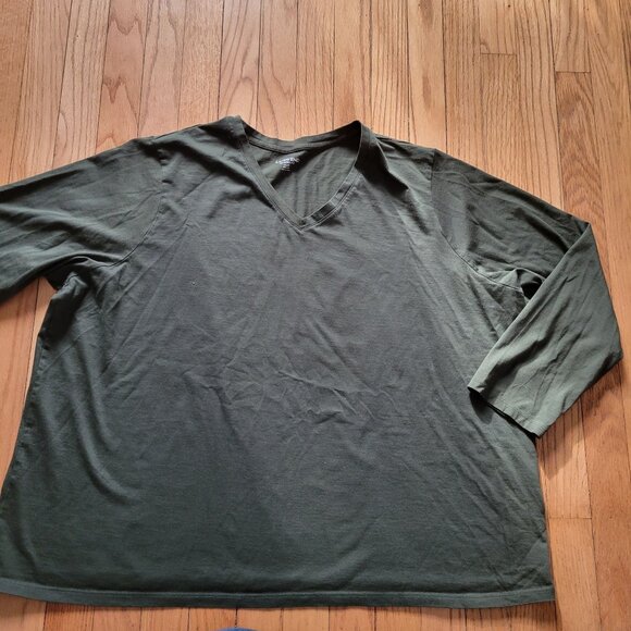 Lands End Mens Flex Jersey Olive Green V-Neck Long Sleeve T-Shirt 2XLT Relaxed F - Picture 3 of 4